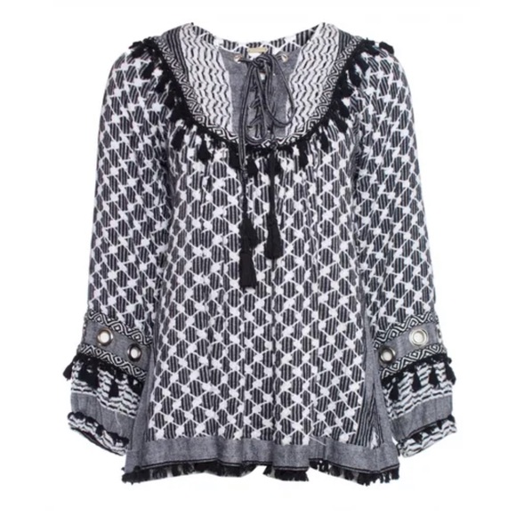 Dodo Bar Or Cotton Boho Tassel Top $395 Small - Picture 1 of 7
